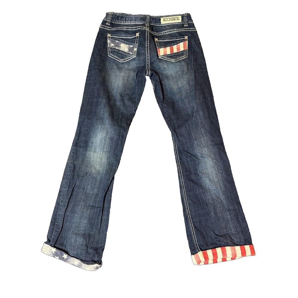 Rock & Roll Cowgirl Patriotic Hem and Pockets Boyfriend Jeans Women's Size 27x30 - Picture 2 of 4